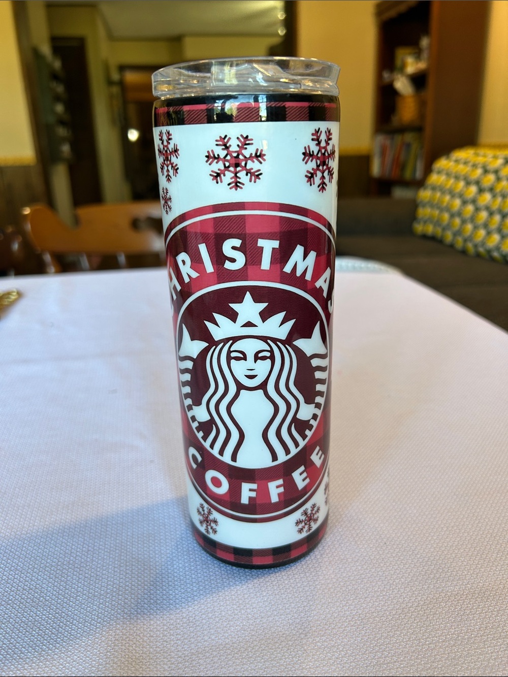 Starbucks Red & White Holiday Coffee Tumbler with Snowflake Motif